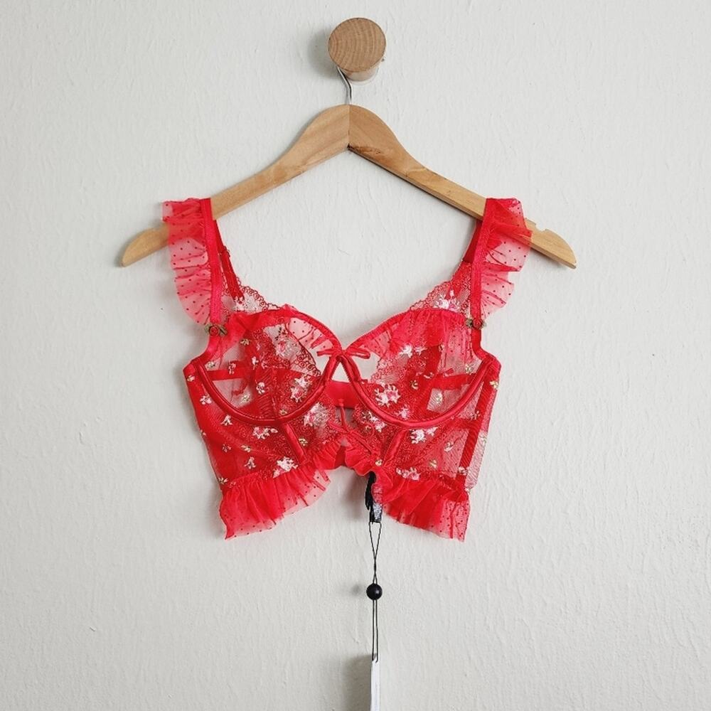 For Love & Lemons Rouge Underwire Bustier Red Lace Corset Top NWT Cherry XXS 32A